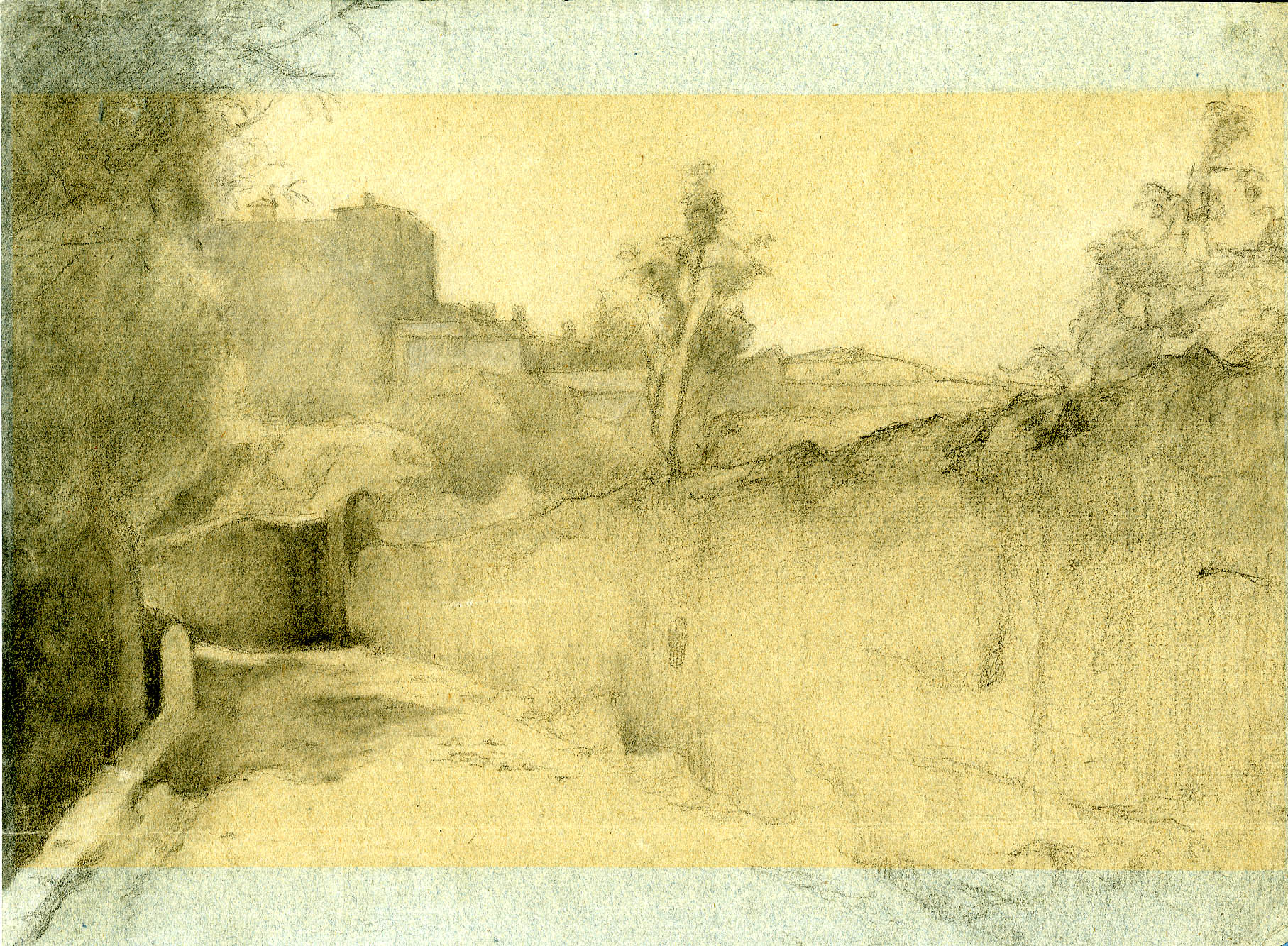 PAYSAGE, UNE ROUTE AVEC UN VILLAGE AU FOND ; PAYSAGE DU VELAY