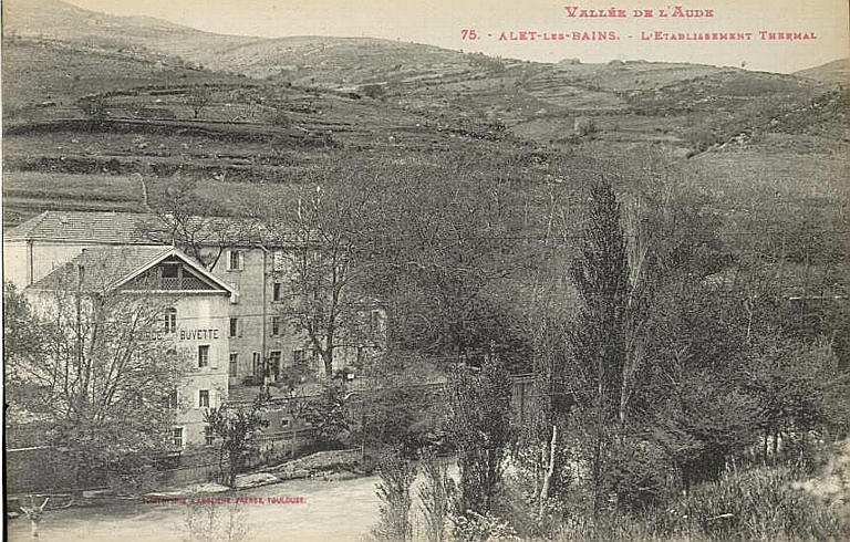 VALLEE DE L'AUDE / 75. - ALET-LES-BAINS. - L'ETABLISSEMENT THERMAL (caractères rouges)