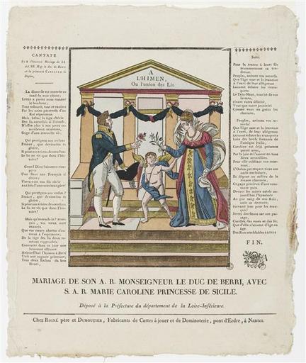 MARIAGE DE SON A.R. MONSEIGNEUR LE DUC DE BERRI, AVEC / S.A.R. MARIE CAROLINE PRINCESSE DE SICILE (titre inscrit)