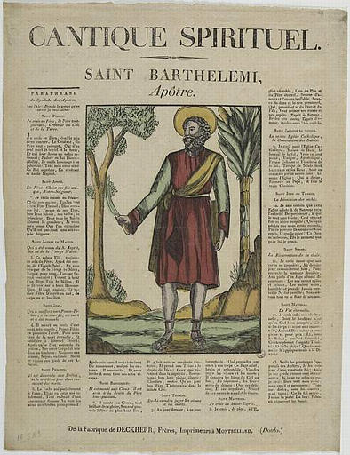 CANTIQUE SPIRITUEL. / SAINT BARTHELEMI, / Apôtre (titre inscrit)