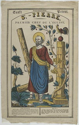 ST. PIERRE. / PREMIER CHEF DE L'EGLISE (titre inscrit, français, allemand, gothique)