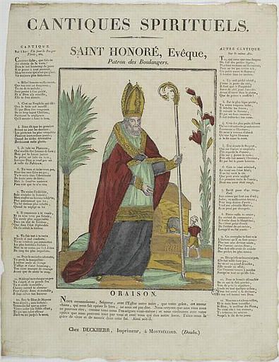 CANTIQUES SPIRITUELS. / SAINT HONORE, Evêque, / Patron des Boulangers (titre inscrit)